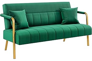 Yaheetech 2 Seater Modern Sofa Velvet Fabric Loveseat with Gold-tone Metal Arms and Legs for Bedroom, Home Office, Studio, Living Room Furniture Green