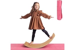 ‎BELLEUR Belleur Balance Board aus Holz, Kid Wobble Balance Board für Erwachsene, Kleinkinder & Kinder, Montessori-Spielzeug aus natürlichem Buchenholz mit Premium-Yogamatte