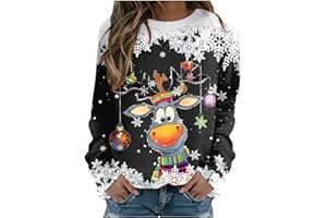 ACHIMLT Pull Noël Femme Manches Longues Col Rond Rigolo Noel Pull Christmas Moche Sweat Ugly Pull Noel Famille Multicolore Imprimé Bonhomme de Neige Sweatshirt Grande Taille Hiver Chaud Pullover