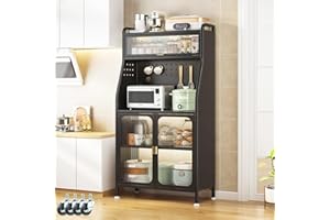 YOIZO Alacena de Cocina Negro 66x36x162cm Alacena Cocina con Puertas y Estantes, 5 Niveles Armarios Muebles 4 Patas Ajustables (Negro, 66cm)