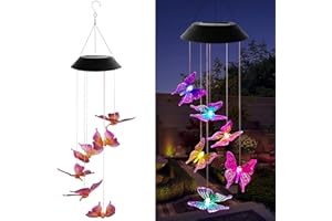 Luces Solares de Mariposa, Taozoey Luces del Campanas de Viento Solar, LED Carillón de Viento Cambio de Color, Dia de la Madre Campanas de Viento Regalos, para Techo Exteriores Jardín Patio
