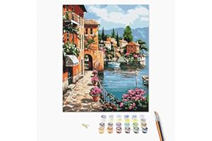 Brushme Malowanie po numerach Pod słońcem Positano Zestaw DIY 40x50 cm bez ramy płótno w rulonie włoski pejzaż farby akrylowe pędzle dekoracja ścienna relaksująca aktywność