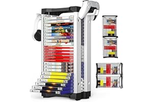 zerotop Video Game Storage Tower Universal Holder Rack PS5/PS4/Xbox One/Xbox 360/Xbox Series X/S/Switch Cases, DVD and Blu-Ray Disks Organizer, Stores 23 Game, with 2 Controller Holders, Black White