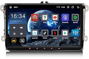 Erisin 9" Android 14 Autoradio GPS Navigator per VW Polo Passat Golf 5 T5 Tiguan EOS Seat Leon Skoda Bluetooth Handsfree DAB+ CarPlay Android Auto FM USB Wifi Controllo del volante【8 Core 4GB+64GB】