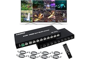 GKRONG 4K HDMI Switcher 8 in 1 Out with KVM, 4K Multi-Viewer with IR Remote and Button Switch, HDMI Splitter with 16 Modes Displays 1 Full Screen+15 Kinds Split Screen Modes, 2 USB Port for Keyboard/Mouse