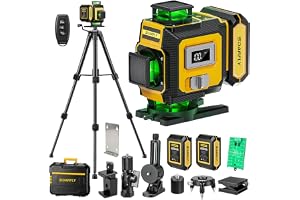 SOARFLY 4D Lasernivå med Stativ, 4×360° Självnivellerande Grön Korslinjelaser, 2×4000mAh Batterier, Fjärrkontroll, Magnetfäste, för Kakelsättning, Byggnation och Hemrenovering