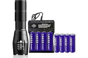 VISVIC Bright Flashlight, 4 Slot Universal Battery Charger, with 8 Rechargeable 18650 Top Button 3.7v Lithium Batteries, Smart Charger 18650, 26650, 18500, 16650 Rechargeable Batteries