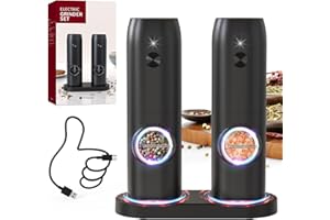 ‎CIRCLE JOY CIRCLE JOY Salz und Pfeffermühlen Elektrische 2er Set Wiederaufladbare Gewürzmühle mit Doppelter Ladestation, Weißem LED-Licht, und Einstellbarer Grobheit, Schwarz