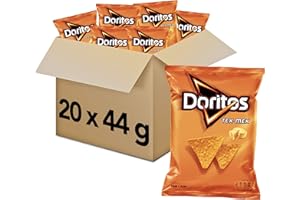 PEPSICO DORITOS Doritos Tex-Mex - Snack Crujiente con Sabor a Queso, Pack de 20 Bolsas del Delicioso e Irresistible Aperitivo de Maíz Frito con Forma de Nacho, Total: 20 x 44g = 880 g