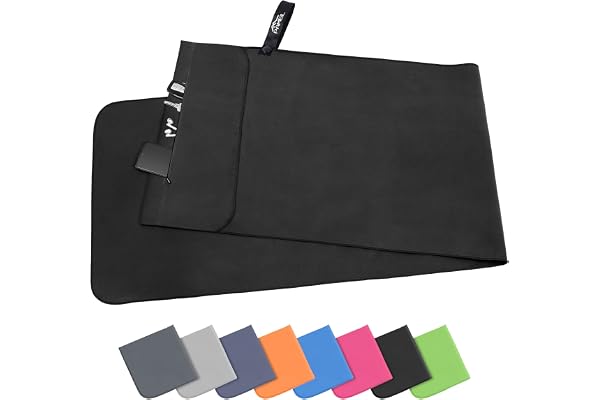 Pameil Serviette Microfibre 120 x 50 cm, Séchage Rapide & Ultra Absorbante Serviette Sport Musculation avec Poche Zippée, la Serviette de Sport et Serviette Voyage Parfaite (Noir)