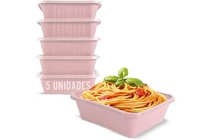 Mypicompany. Tapers para Comida Hermetico, 5 Piezas de 500 ml. Envases para Alimentos Aptos Para Microondas y Lavavajillas. Taper Plastico Color Rosa.