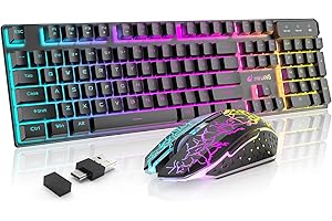 URCHOICELTD T3 Drahtlose Tastatur Maus Combo, orange beleuchtete 2.4G wiederaufladbare mechanische Feel Tastatur + 2400DPI 6 Tasten Optische LED-Maus + kostenlose Gaming-Mauspads (schwarz / orange)