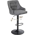 ALPHA HOME Bar Stools Swivel Counter Height Bar Stools PU Bar Chair Leather Adjustable Airlift Counter Height Bar Stools for Kitchen Island with Padded Back and Black Chromed Metal Base, Grey,1PC