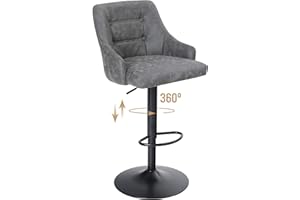 ‎ALPHA HOME ALPHA HOME Drehbarer Barhocker Höhenverstellbarer Airlift Barhocker Küche Esszimmer Café Hydraulischer Barhocker aus PU-Leder mit gepolsterter Rückenlehne und verchromtem Metallsockel, grau.1PC