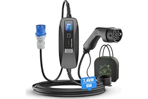 WISSENERGY Tipo 2 Caricabatteria da auto elettrico, 7,4 kW corrente commutabile [ 16 A | 24 A | 32 A | 6 m ] Cavo di ricarica per auto elettrico, impermeabile IP66, stazione di ricarica mobile per EV
