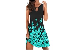 riou Vestido Camisola Mujer Rebajas Sin Mangas Honda Vintage Camisa de Vestir con Estampado de Flores Vestido Casual Vacaciones