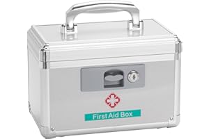 GODLONSEN Cassetta di sicurezza per medicinali, 25,4 x 15,2 x 17,7 cm, piccola, con chiave, scatola di sicurezza per medicinali, colore argento