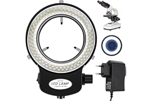 Kopinma Luz de anillo de microscopio, 6000 K, 0-100% ajustable, microscopio estéreo, iluminador de luz, 144 perlas de lámpara, fuente de luz LED, iluminación de anillo de microscopio industrial para