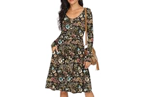 GRECERELLE Womens Long Sleeve Casual Plain Swing Dresses Button Down A-Line Midi Short T-Shirt Dress with Pockets