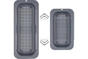 BEDECO Seiher Sieb für Spülbecken, Ausziehbar Siebkorb über der Spüle, Abtropfsieb Waschbecken Ideal zum Gemüse und Obst waschen, Gekochte Nudeln und Trockengerichte Abtropfen Lassen, 34,5-48 x 6.5 x 20 cm