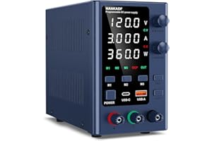 NANKADF DC Power Supply 0-120V 0-3A, Lab DC Power Supply Variable with Memory Storage, Bench Power Supply with Encoder Adjustment & USB-A/Type-C Fast Charging Interface