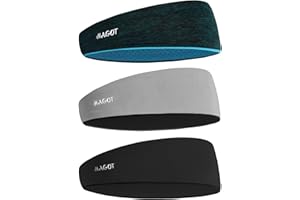 HAGOT Men's Headband 3 Pack, Quick-drying Sweatband and Sports Headband, Absorption Breathable Band Sweat for Running, Cycling, Basketball, Tennis, Fitness Workout