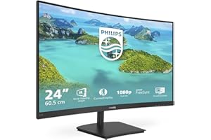 Philips 241E1SCA 24" Gaming Monitor Curvo Freesync 75 Hz LED VA FHD, 4ms, 3 Side Frameless, Casse Audio Integrate, Low Blue Mode, Flicker Free, HDMI, VGA, VESA, Nero
