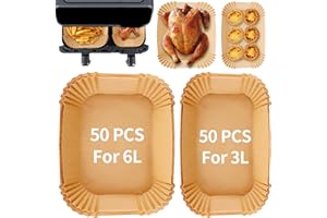 Ciusdkler 100 pcs de papier pour Airfryer Philips Double Basket 3000 Series,papier de cuisson pour Airfryer Philips 3L/6L,Cookwise à 2 chambres,accessoires pour Airfryer, Tefal EY9018,Moulinex 8.3L