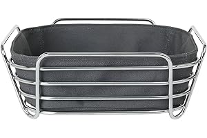 blomus -DELARA- cestino per il pane L in acciaio cromato, magnete, borsa in tessuto di cotone, design moderno e alla moda, versatile, look esclusivo (H/L/P 9,5 x 25 x 25 cm, 63763)