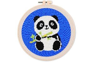Figured'Art Punch Needle Kit Complet pour Adultes et Enfants - Bébé Panda - Parfait pour Débutant. Set prêt à broder taille 20x20cm avec cadre circulaire