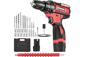 Bamse Cordless Drill Driver 12V, Electric Screwdriver with 18+1 Torque, 3/8" Chuck, 2 Speed, 30Nm Power Drill with LED Light, 1 Battery 1.5Ah Included, Ideal for Home DIY Project