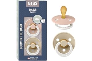 BIBS Colour Symmetrical Glow Paquete de 2 chupetes. Libre de BPA, Tetina con forma simétrica. Látex natural. Talla 1 (0-6 meses), Blush Glow/Vanilla Glow