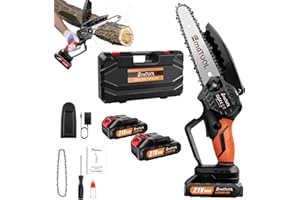 ROYALSWILL Mini Chainsaw Cordless 6-Inch Handheld Small Chain Saw with 2X Battery, Orange 21V Battery Powered Portable Electric Mini Chainsaw w/Safety Lock for Courtyard Garden Household Tree Branch Trimming