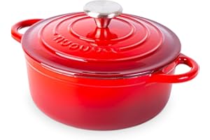 Casseruola in Ghisa Smaltata, Pentola Olandese Antiaderente con Coperchio, Induzione/Gas/Forno, Cottura Omogenea – 2.1 Liter 20cm Rosso – da Nuovva