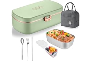 ELECTRI-HQ Scaldavivande Elettrico Portatile con Borsa Frigo e Posate,Porta Pranzo da Ufficio e Auto,Lunch Box Portavivande Termico Elettronico Portatile in Acciaio Inox (verde)