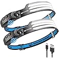 Smiling Shark LED Rechargeable Headlamp, 230°Wide Angle 2 Pack 3*White Light Lightweight HeadLamps Motion Sensor Waterproof Headlight for Camping Hiking Outdoor (White)