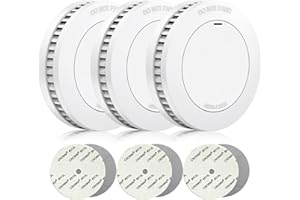 RUNIDUR Mini Detector De Humo Set Batería de 10 Años, Detector de Incendios sin Falsas Alarmas, Detector de Incendios Plano para Pegar sin Taladrar, Blanco, 3 Piezas