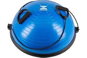 ‎ZELUS ZELUS Balance Ball Trainer Anti-Rutsch Balance Ball Halbkuge mit Widerstandsbändern Gymnastikball für Yoga Fitness, Krafttraining, Core Training, Gleichgewichtstraining