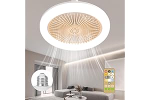 Azazaza Ceiling Fans with Lights, E27 50W Ceiling Lights with Fan, 3 Speeds 3 Colors LED Fan Lamp with RC 1/2/4H Timing, Modern Ceiling Fan for Bedroom Living Room Dorm (Beige)