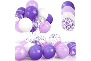 YOYOIN 30 Piezas Globos Morados, 12 Pulgadas Lilas Confeti Globos, Latex Helio Blanco Morado Oscuro Globos con Cinta para Cumpleaños Boda Niños Baby Shower Fiesta Decoración