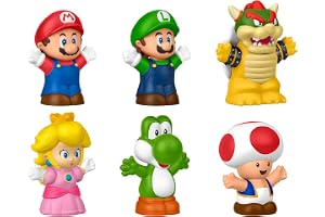 Fisher-Price Little People My Mario figurset med 6 delar | Rollek med figurer av Mario, Luigi, Peach, Toad, Yoshi och Bowser, barn från 18 månader, JHG63