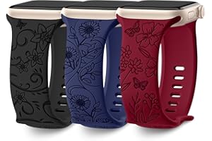 AMSKY Silikonowy pasek zastępczy do Apple Watch, 3 sztuki, z motywem kwiatowym, kompatybilny z Apple Watch 40 mm, 41 mm, 44 mm, 45 mm, 38 mm, 42 mm, 49 mm, dla kobiet, silikonowy pasek zastępczy,