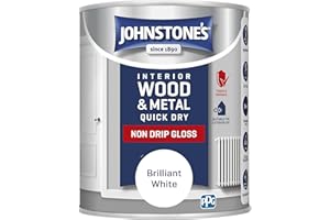 Johnstone's - Wood & Metal Paint - Gloss Finish - Brilliant White - 750ml - Water Based - Quick Drying - Radiator Paint - Low Odour - Dry in 1-2 Hours - 8m2 Coverage per Litre