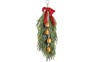Teardrop Christmas Wreath, Faux Holiday Swag, Bell Hanging Decoration