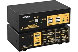 DEPZOL Switch KVM a 2 porte HDMI doppio monitor 4K 60Hz, KVM per 2 computer 2 con USB 2.0 HUB e cavi 922HUA-2