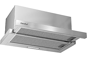 COMFEE' CHL03M21S Campana Extractora Telescópica Plana 60 cm, Clase A+, Sistema de Recirculación, 400 m³/h Flujo de Aire, Campana Extractora Integrada de Tipo Plano, Color Plateado