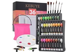 KEBUYE Acrylic Paint Set Art Paints - 36 Colours for Wood Canvas Model Clay Ceramic Glass Fabric - Non-Toxic Acrylics Painting Kit for Kids Adults Beginners Professional Artists - Art Supplies Outdoor Indoor
