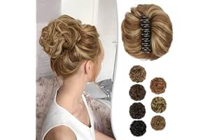 BARSDAR Clip de Garra Desordenado Moño Postizo, Clip en el Cabello Scrunchies Extensiones de Moño de Pelo Sintético Rizado para Mujeres Cola de Caballo Updo Bollos de Pelo