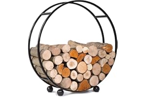 Holtaz Feuer Support pour le Bois Panier Récipient Étagère pour Bois de Chauffage pour Cheminée Rond en Métal Noir Revêtu de Poudre Porte Bûches de Cheminée 70,5 x 70,5 x 37 cm