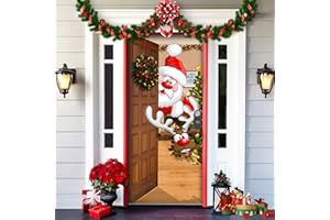 Greenyre Weihnachten Tür Abdeckung Dekoration,91cm x 203cm Weihnachtsmann Tür Decke Weihnachten Tür Hängen Banner Hintergrund, Weihnachtsbanner für Haus Haustür Veranda Weihnachten Deko